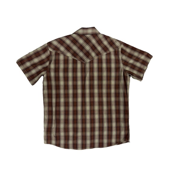 Cody James Authentic Western Apparel Brown Plaid Short Sleeve Pearl Snap Sz M - Picture 2 of 7